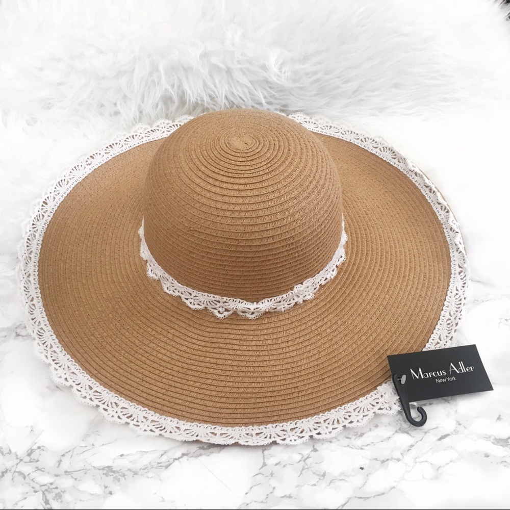 Marcus Adler New York lace trim floppy hat NWT